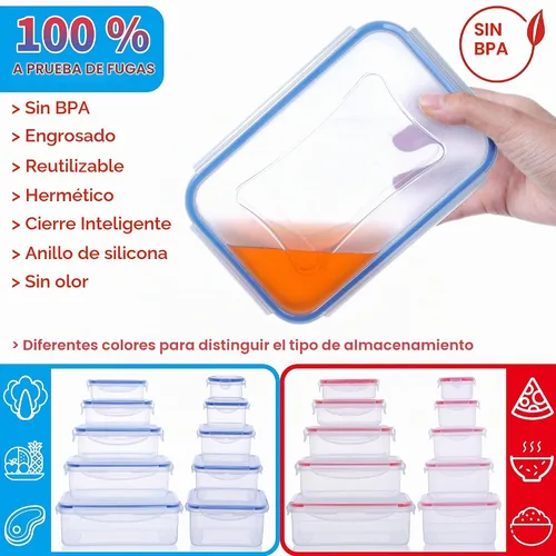 Vista 3 de 40 recipientes reutilizables de almacenamiento de alimentos con tapas herméticas, 100% de plástico a prueba de fugas, organizador de cocina de grado