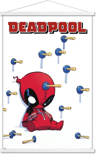Vista 18 de Trends International Marvel Comics Deadpool - Póster de pared de dardos, 22.4 pulgadas de largo x 14.7 W, versión enmarcada de madera de granero