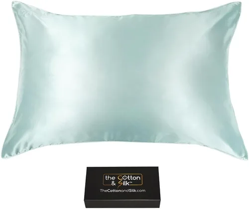 Vista 37 de Funda de almohada de seda de morera 22 Momme (cierre envolvente en la parte posterior), colección elegante, tamaño Queen, caramelo + crema
