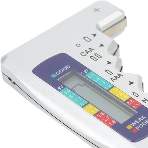 Vista 7 de Pilipane AAA, versátil probador digital de capacidad de batería para baterías AA, D, C, N y 9V, pantalla LCD (plata)