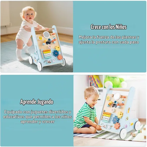 Vista 2 de INFANS Andador de madera para bebés con centro de actividades, andador