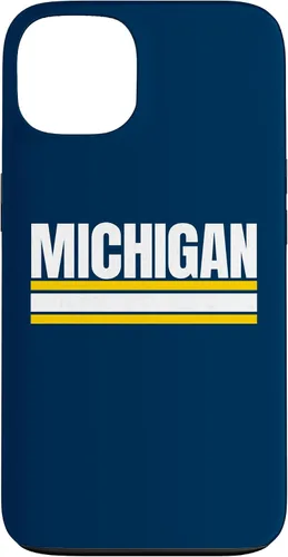 Vista 7 de Michigan - Carcasa para iPhone 17, diseño tradicional de líneas de rayas amarillas/blancas