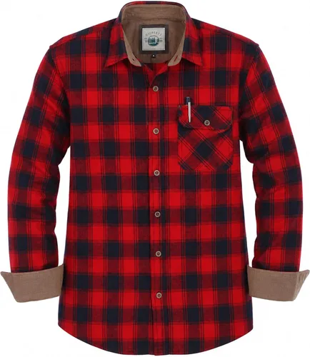 Vista 25 de Gioberti - Camisa a cuadros de franela cepillada de 100% algodón para hombre con contraste de pana Carbón vegetal