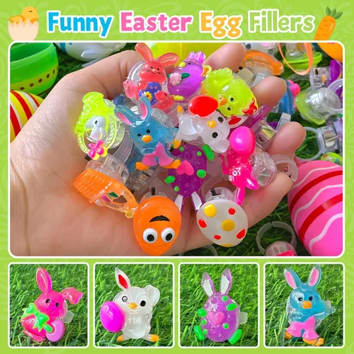 Vista 2 de AIVEI - Rellenos de huevos de Pascua, anillos iluminados, cestas, juguetes, regalos para niños 28 recuerdos de fiesta que brillan en la oscuridad