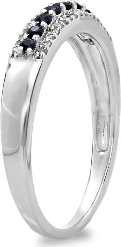 Vista 2 de Dazzlingrock Collection Anillo de boda apilable para mujer con piedras preciosas redondas y diamantes blancos redondos Oro blanco de 10 quilates