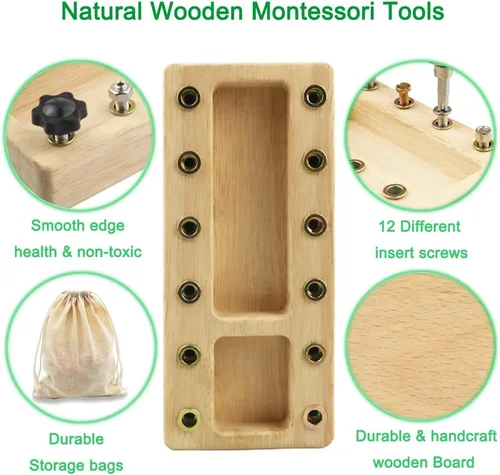 Vista 3 de Inslat Montessori - Juego de tablero de destornillador, herramienta de juguete Montessori de madera para niños de 3, 4 y 5 años, tablero