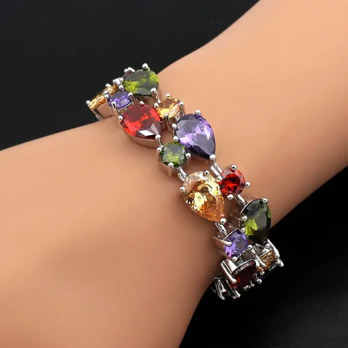 Vista 2 de HERMOSA brazalete clásico de dama de 8 pulgadas, topacio blanco, amatista, peridoto citrino rosa