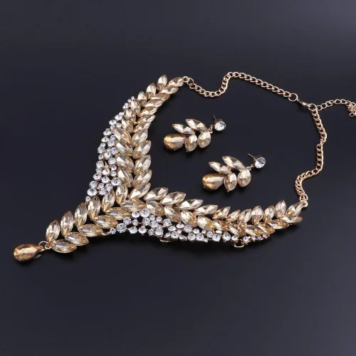 Vista 3 de Conjunto de collar y aretes de cristal con diamantes de imitación para mujer, para boda, novia, dama de honor
