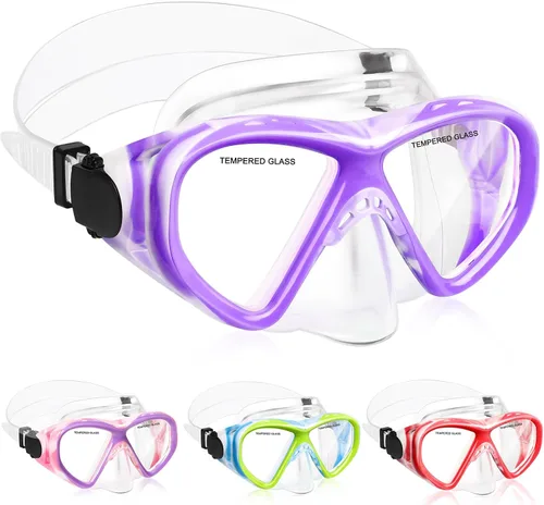 Vista 8 de ACQCES Gafas de natación para niños, máscara de buceo para niños y niñas de 5 a 15 años, gafas de natación antivaho de dos colores con cubierta