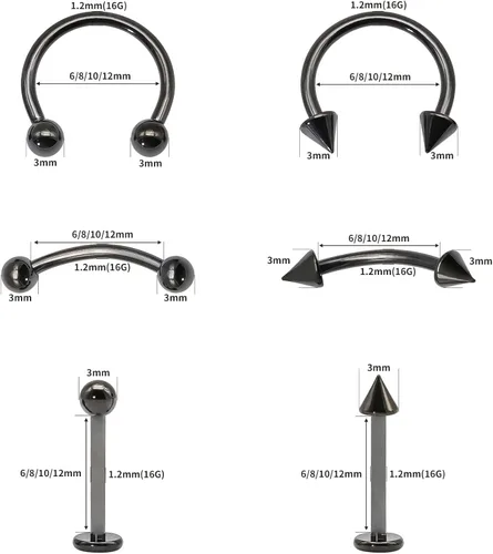 Vista 2 de BLISI 8PCS Body Piercing Jewelry Lot 16G Titanium Nose Septum Lip Cartilage Tragus Eyebrow Industrial Barbell Horseshose Piercing Kit Jewelry