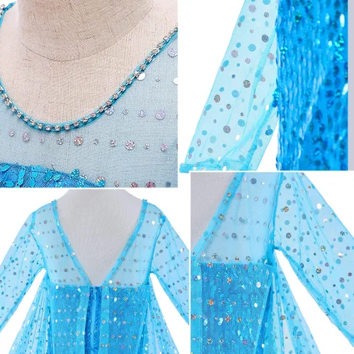 Vista 8 de Luxury Princess - Disfraz de princesa con capa larga brillante para niñas de 2 a 10 años para fiesta de cumpleaños