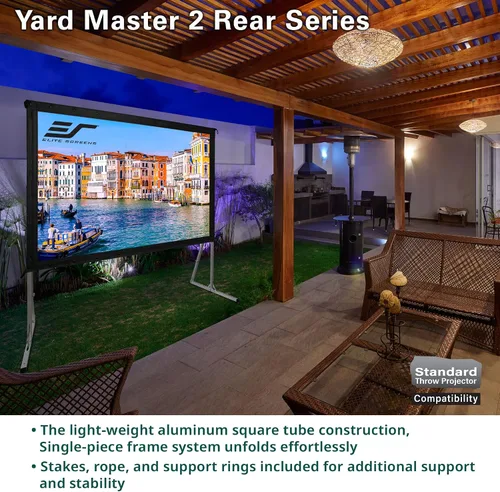 Vista 2 de Pantalla para proyector al aire libre con soporte 16:9, 8K 4K Ultra HD 3D, plegable y rápida YardMaster 2 Rear Projection