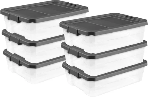 Vista 25 de Sterilite - Caja apilable modular con tapa de cierre, 16 cuartos de galón, paquete de 6 Contenedores de almacenamiento de plástico transparente