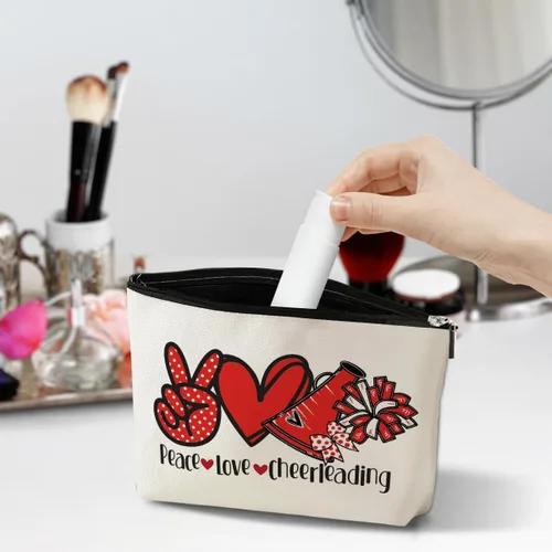 Vista 3 de jeilink Divertida bolsa de maquillaje de amor de paz para fútbol, voleibol, animadora, bolsa de aseo de viaje para mujeres, amigos, amantes