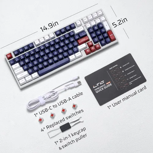Vista 8 de LTC NB981 Nimbleback - Teclado mecánico con cable de 98 teclas, 96% teclado para juegos con retroiluminación blanca, interruptor rojo, azul Mecha