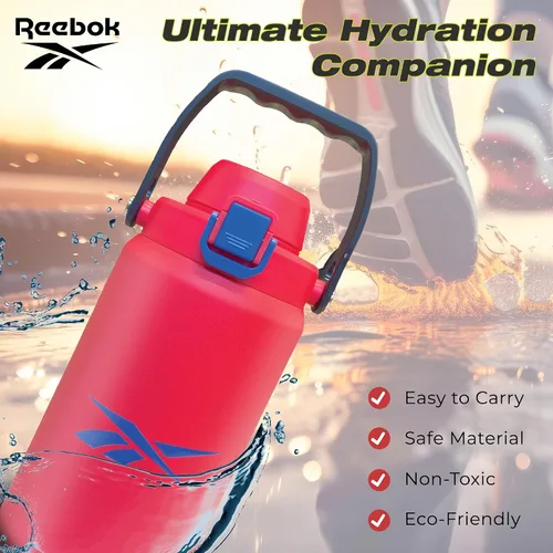 Vista 3 de Reebok Botella de agua de acero inoxidable para acampar, botella de agua aislada de 32 onzas, botella de agua de campamento aislada al vacío