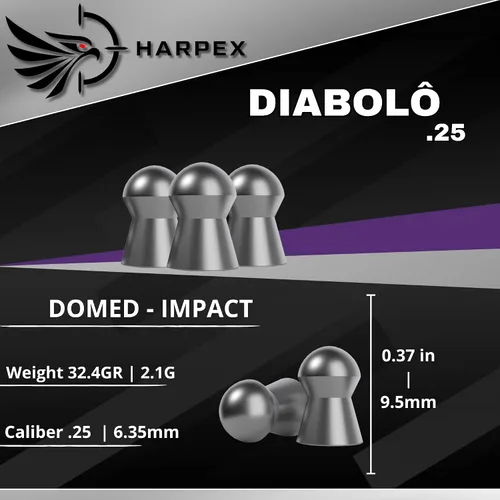 Vista 4 de Harpex Diabolo .25 Cal Airgun Pellets – 32.4 Grain Domed Heavy Design – Ultra Precise Accuracy – Premium Lead Pellets for Target Shooting, Long