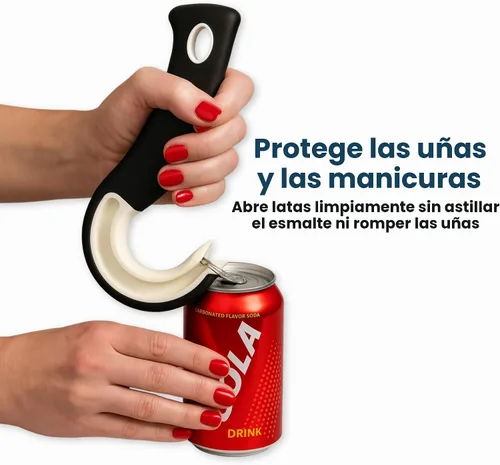 Vista 3 de Jokari Abrelatas de anillo para latas de soda y alimentos, ayuda para artritis con agarre antideslizante para personas mayores, niños y protección