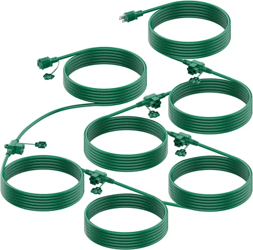 Vista 7 de Brightown Cable de extensión para exteriores, múltiples salidas, cable de extensión de luz de Navidad de 25 pies, espaciado uniformemente, 3