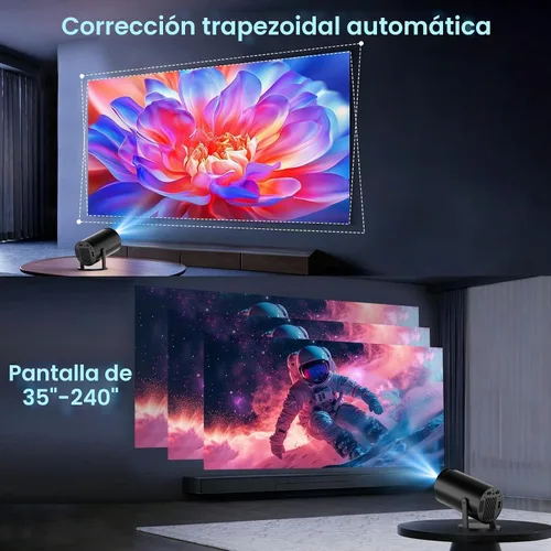 Vista 5 de Mini proyector con WiFi y Bluetooth Aplicaciones incorporadas Proyector inteligente Soporte 4K 1080P FHD 180° ajustable Keystone automático Negro