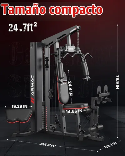Vista 8 de Sportsroyals Gimnasio en casa, equipo de gimnasio multifuncional, equipo de entrenamiento con pila de peso de 150 libras, para prensa de piernas