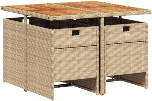 Vista 3 de Juego de comedor de patio de 5 piezas, muebles de exterior sintético de ratán beige, mesa rectangular con 4 sillas, resistente a la intemperie
