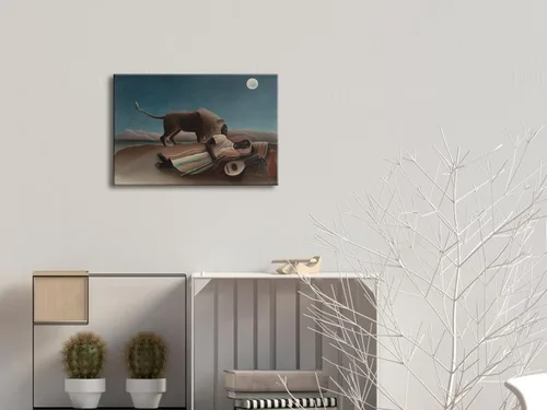 Vista 3 de Wieco Art Lienzo decorativo para pared, pinturas de Henri Rousseau, el gitano durmiente, impresiones en lienzo, imágenes de paisajes, pinturas sobre