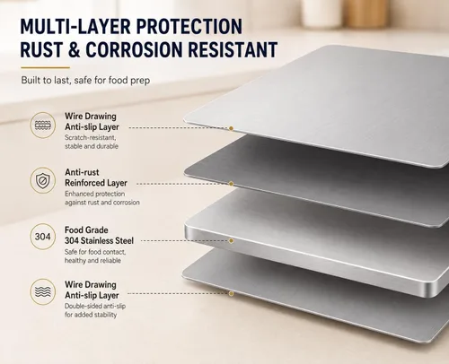 Vista 3 de Tabla de cortar de acero inoxidable con labio, tabla de cortar de metal de 15 x 11 pulgadas para encimera de cocina, tabla de preparación
