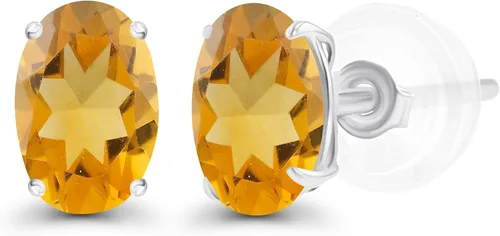 Vista 24 de Aretes de plata de ley 925 maciza chapados en oro de 0.276 x 0.197 in ovalados con piedra natal genuina para mujer, aretes de tuerca con piedras