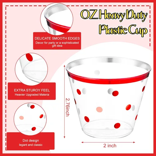 Vista 3 de Uiifan 100 vasos de plástico transparente de 9 onzas, vasos desechables con adornos dorados, copas de vino de plástico, copas de cóctel, vasos