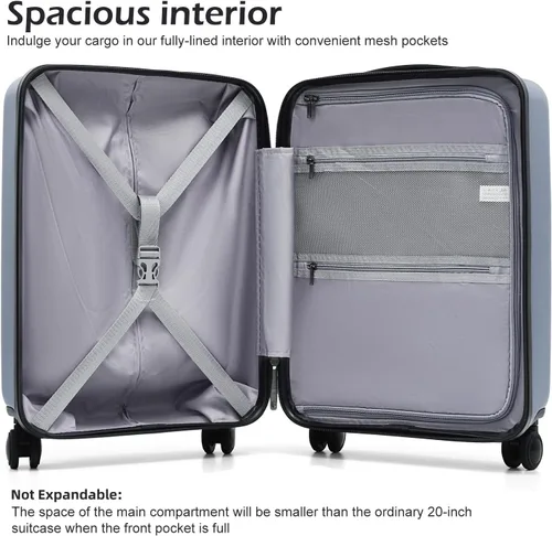 Vista 5 de COOLIFE Maleta de equipaje conjunto de ABS+policarbonato Spinner Trolley con bolsillo, compartimento. Bolsa para fin de semana.