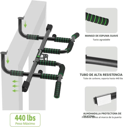Vista 3 de KAKICLAY Nueva barra de dominadas mejorada para puerta con agarre ergonómico - Capacidad de hasta 440 libras, sin atornillar ni deslizamiento