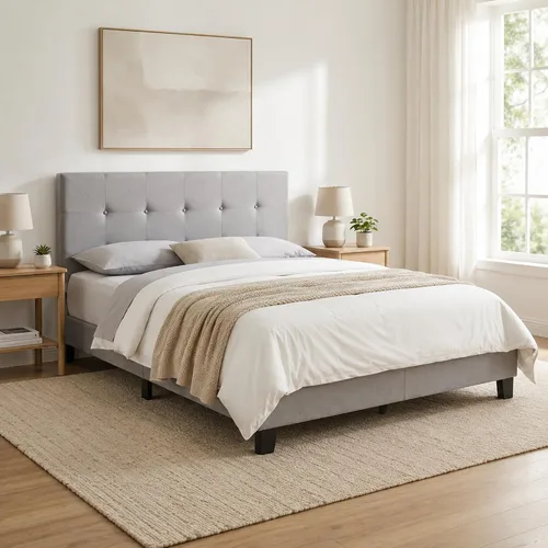 Vista 11 de Furinno Laval Marco de Cama Plataforma Tapizado con Botones Penachos, Individual, Glacier