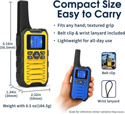 Vista 9 de Wishouse Walkie Talkies K15 de largo alcance para adultos, radios bidireccionales recargables, paquete de 2 unidades, 2 W FRS, 22 canales, USB-C