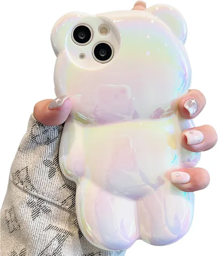 Vista 10 de Bear - Funda para teléfono compatible con el teléfono 11, bonita funda holográfica negra 3D con diseño de oso holográfico, a prueba de golpes, Kpop