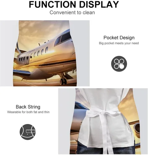 Vista 6 de MUSM Apron for Adults - 27.6 X 31.5 Inch, Heavy-Duty Polyester Aprons with Two Large Pockets, Waterproof Private Plane Kitchen Apron for Cooking