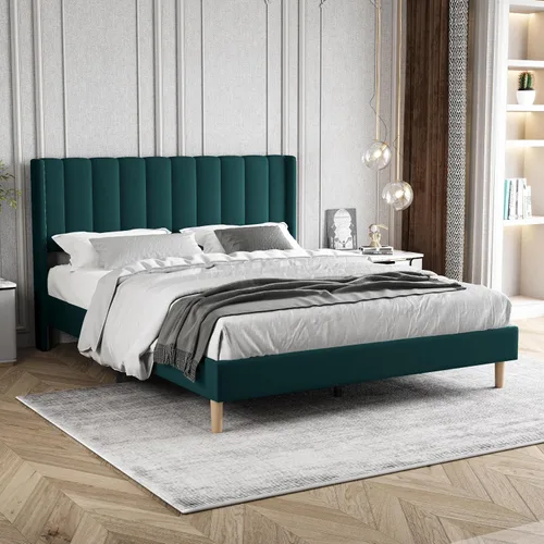 Vista 19 de Base de cama tapizada de tamaño individual con cabecero, listones de madera fuertes, no necesita somier, fácil montaje, terciopelo beige