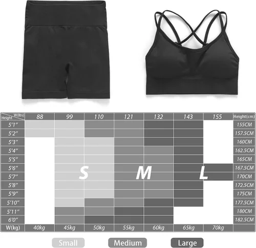 Vista 7 de APLANDUS Conjuntos de entrenamiento para mujer, 2 piezas, sin costuras, acanalados, de cintura alta, pantalones cortos deportivos, brasier sin