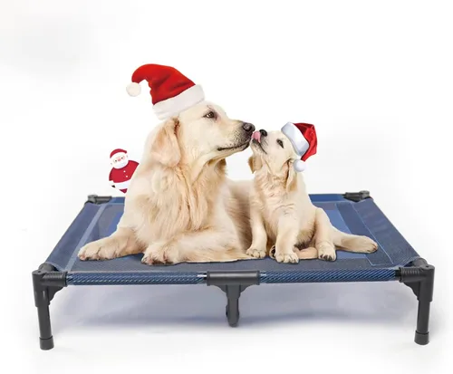 Vista 14 de suddus Cama elevada para perros medianos, cuna refrescante de doble soporte con malla Teslin, cama portátil impermeable para mascotas