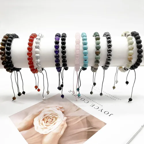 Vista 6 de Svovin Juego de 12 pulseras de piedras preciosas curativas de cuentas de 0.315in para hombres y mujeres, unisex, ojo de tigre, amatista, energía