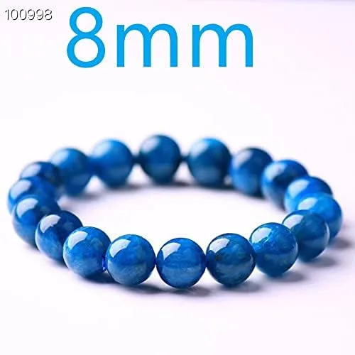 Vista 4 de Pulsera de apatita azul genuina natural para mujeres y hombres, piedras preciosas de cristal curativo, pulseras elásticas de cuentas redondas