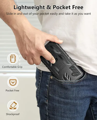 Vista 7 de SOiOS - Funda para Samsung Galaxy A13 5G con protector de pantalla integrado, color negro Rugged Kickstand, 20FT Military-Grade Drop Protection