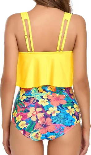 Vista 4 de Edelqual - Trajes de baño tankini para mujer, conjuntos de bikini de cintura alta, trajes de baño de dos piezas con control de abdomen