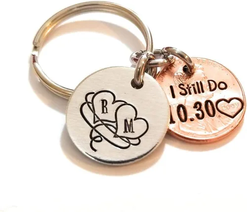 Vista 6 de Tucker's Trinkets And Treasures Personalized Anniversary Year Penny, I Still Do Key Chain, Wedding Anniversary, Couples Gift