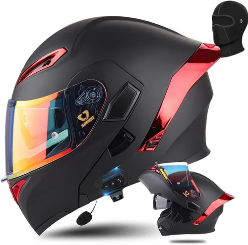 Vista 12 de AAREG Casco de motocicleta unisex para adultos, fibra de carbono, visera antivaho, diseño aerodinámico, Bluetooth integrado, aprobado por DOT