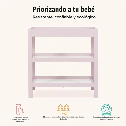 Vista 6 de Dream On Me Cambiador Ridgefield en rosa rubor y blanco, construido con madera de pino de Nueva Zelanda recuperada, viene con un protector