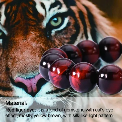 Vista 2 de Jewever Pulsera de ojo de tigre natural para hombres y mujeres, piedras preciosas elásticas, cuentas de piedra natural, 0.472in, elástica, unisex