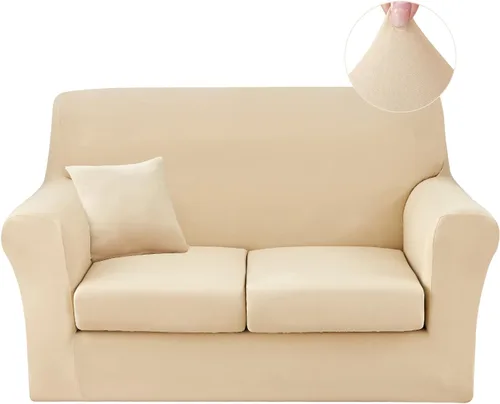 Vista 16 de JQinHome Funda elástica de 4 piezas para sofá, funda para sofá, funda para loveseat con 2 fundas de cojín separadas, protector de muebles lavable