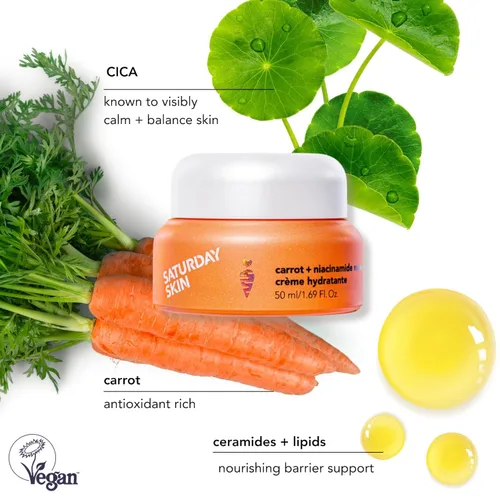 Vista 4 de Saturday Skin Crema hidratante facial con zanahoria, niacinamida, ceramidas y centella asiática, péptido, sin parabenos, sin sulfatos, sin