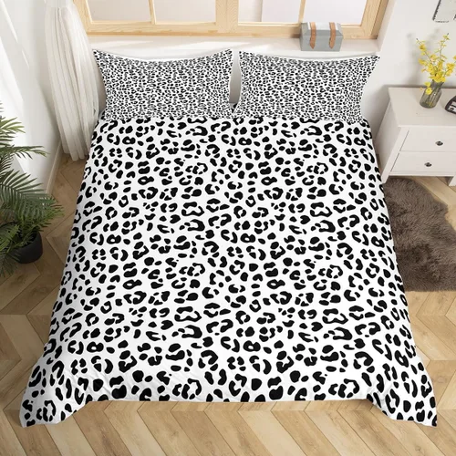 Vista 13 de Feelyou Juego de ropa de cama con estampado de leopardo para niños, tamaño individual, funda de edredón de guepardo safari, funda de edredón de piel